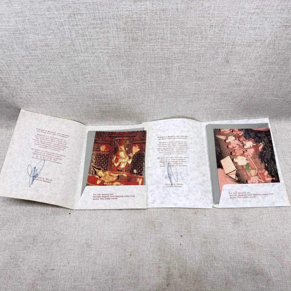 Vintage Hotel Siam Inter-Continental Bangkok Thai Temple Mural Postcard Set